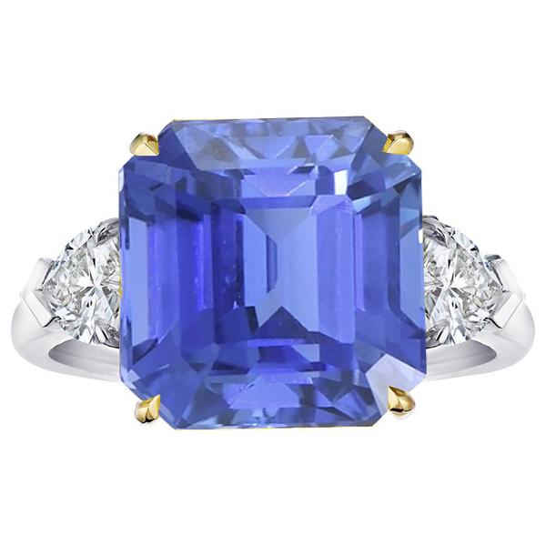 Bague Diamant Emeraude 3 Pierres Saphir Bleu 5 Carats Or Bicolore - HarryChadEnt.FR