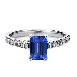 Bague Diamant Emeraude Bleu Saphir Pierre Gemme Avec Accents 2.50 Carats