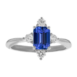 Bague Diamant Émeraude Saphir 5 Pierres Or Blanc 2 Carats Bijoux
