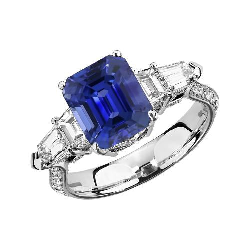 Bague Diamant Emeraude Style Vintage Saphir Baguette Côtés 3.50 Carats - HarryChadEnt.FR