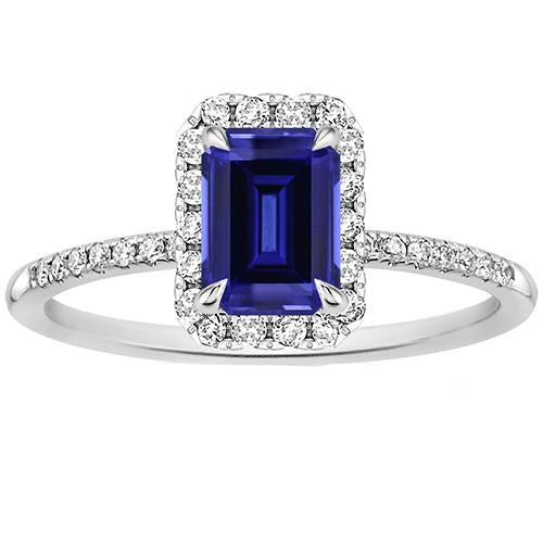 Bague Diamant Fantaisie Halo Taille Émeraude Saphir Sri Lankais 4.25 Carats - HarryChadEnt.FR