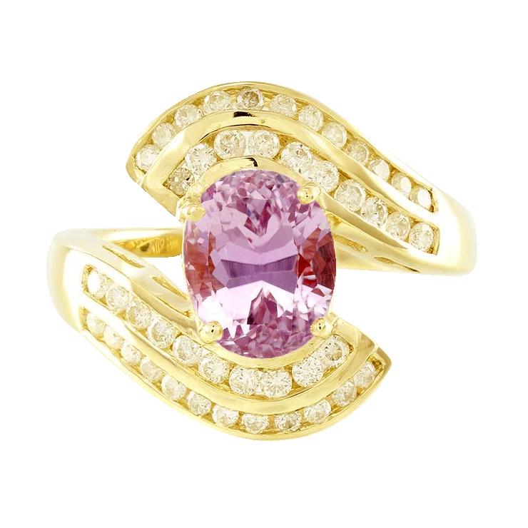 Bague Diamant Fantaisie Kunzite Rose Or Jaune 15 Carats 14K - HarryChadEnt.FR