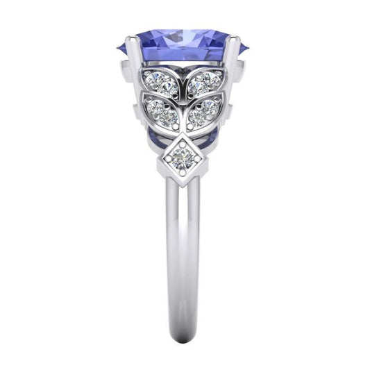 Bague Diamant Femme Or Blanc Ovale Tanzanite Pierre Gemme 6.65 Carats - HarryChadEnt.FR