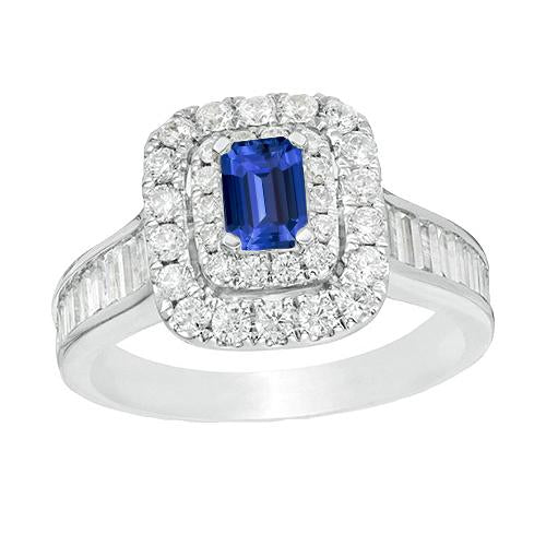 Bague Diamant Halo Ceylan Saphir Rond & Baguette Accentué 3 Carats - HarryChadEnt.FR