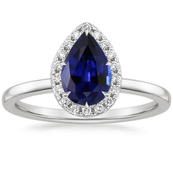Bague Diamant Halo Classique Poire Saphir Centre Or 14K 6.75 Carats