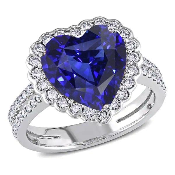 Bague Diamant Halo Coeur Ceylan Saphir Double Tige 5 Carats - HarryChadEnt.FR