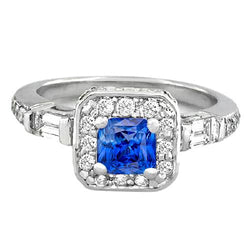 Bague Diamant Halo Coussin Bleu Saphir 2 Carats Bijoux Femme