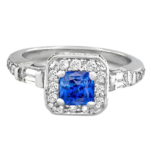 Bague Diamant Halo Coussin Bleu Saphir 2 Carats Bijoux Femme - HarryChadEnt.FR