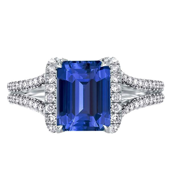 Bague Diamant Halo Emerald Ceylan Saphir Bague Double Tige 4.50 Carats - HarryChadEnt.FR