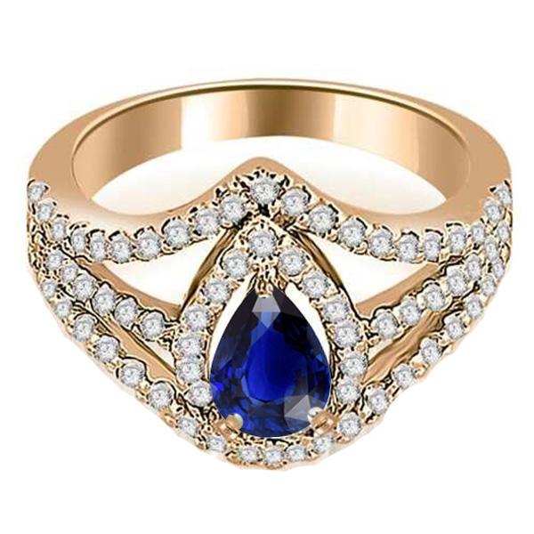 Bague Diamant Halo Mariage Poire Saphir Bleu 4.50 Carats Bijoux En Or - HarryChadEnt.FR