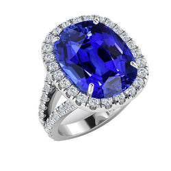 Bague Diamant Halo Ovale Ceylan Saphir Pave Split Tige 6 Carats