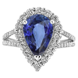 Bague Diamant Halo Poire Saphir Sri Lankais 5.50 Carats Tige fendue