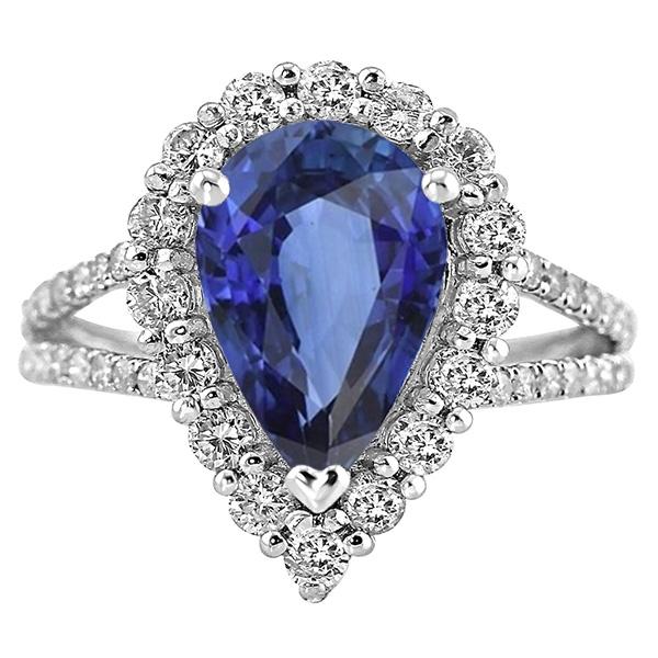 Bague Diamant Halo Poire Saphir Sri Lankais 5.50 Carats Tige fendue - HarryChadEnt.FR