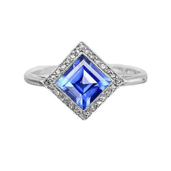 Bague Diamant Halo Princesse Saphir Bleu 3 Carats Style Pyramide