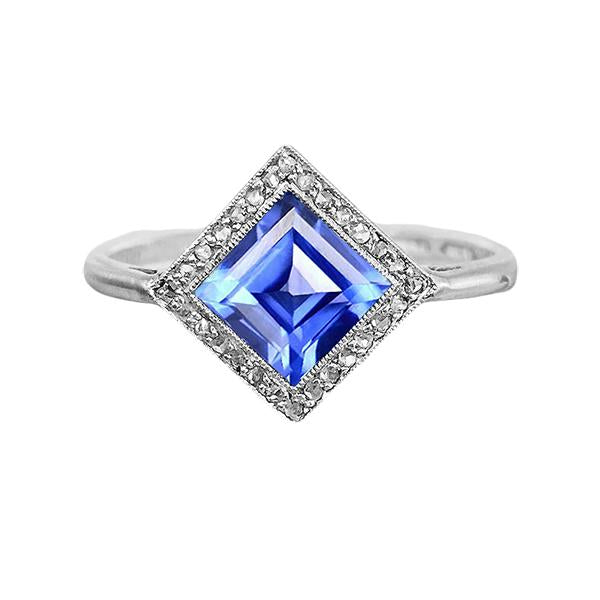 Bague Diamant Halo Princesse Saphir Bleu 3 Carats Style Pyramide - HarryChadEnt.FR