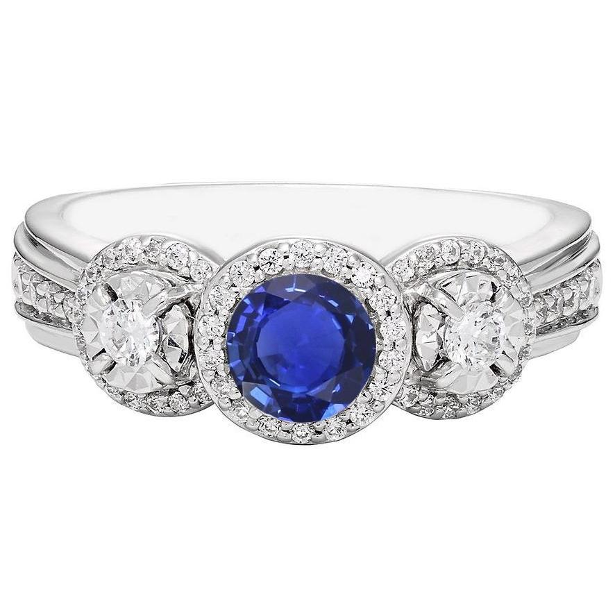 Bague Diamant Halo Rond Saphir Bleu 5 Carats Bijoux Dames - HarryChadEnt.FR