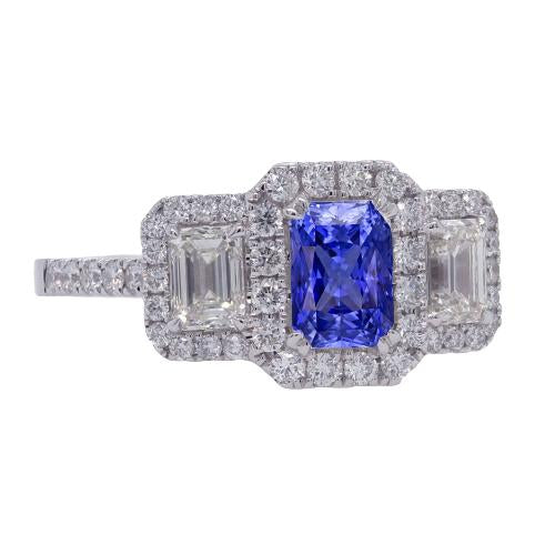 Bague Diamant Halo Saphir Bleu Foncé Emeraude & Accents Ronds 3 Carats - HarryChadEnt.FR
