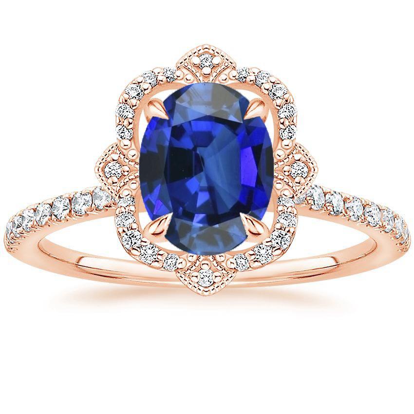 Bague Diamant Halo Style Antique Style Fleur Saphir Bleu 6.20 Carats - HarryChadEnt.FR