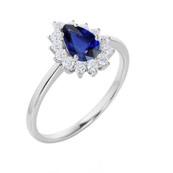 Bague Diamant Halo Style Étoile Poire Saphir Sri Lankais 2.25 Carats