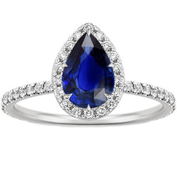 Bague Diamant Halo Style Larme Saphir Bleu Avec Accents 5.50 Carat