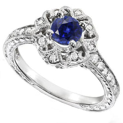 Bague Diamant Halo Style Vintage Saphir 3 Carats Filigrane Style Fleur