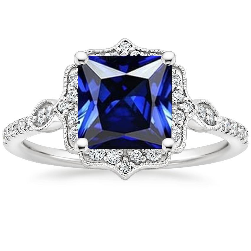 Bague Diamant Halo Style Vintage Saphir Ceylan Taille Princesse 6 Carats - HarryChadEnt.FR