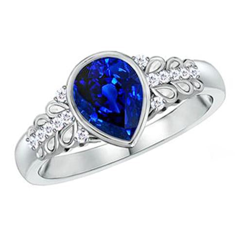 Bague Diamant New Bezel Serti Saphir Bleu Poire Avec Accents 4.25 Carats - HarryChadEnt.FR