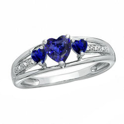 Bague Diamant Or Blanc Femme Pierre Gemme Coeur Saphirs Bleus 2 Carats