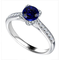 Bague Diamant Or Blanc Saphir Bleu Foncé Avec Accents 2.50 Carats