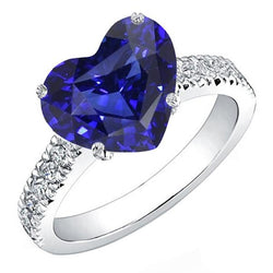 Bague Diamant Or Forme Coeur Saphir Bleu Pierre 5 Carats