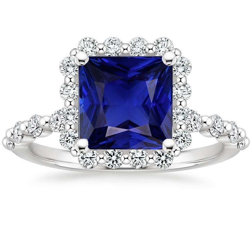 Bague Diamant Or Halo Style Fleur Princesse Saphir Bleu 6.25 Carats - HarryChadEnt.FR