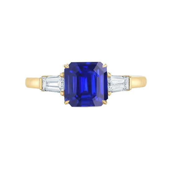 Bague Diamant Or Jaune 2 Carats Taille Asscher Saphir Ceylan 3 Pierre - HarryChadEnt.FR