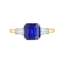 Bague Diamant Or Jaune 2 Carats Taille Asscher Saphir Ceylan 3 Pierre