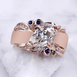 Bague Diamant Or Rose 2.25 Carats Bijoux Accents Saphir Ceylan