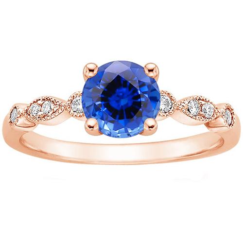 Bague Diamant Or Rose 2.50 Carats Style Vintage Saphir Bleu Rond - HarryChadEnt.FR
