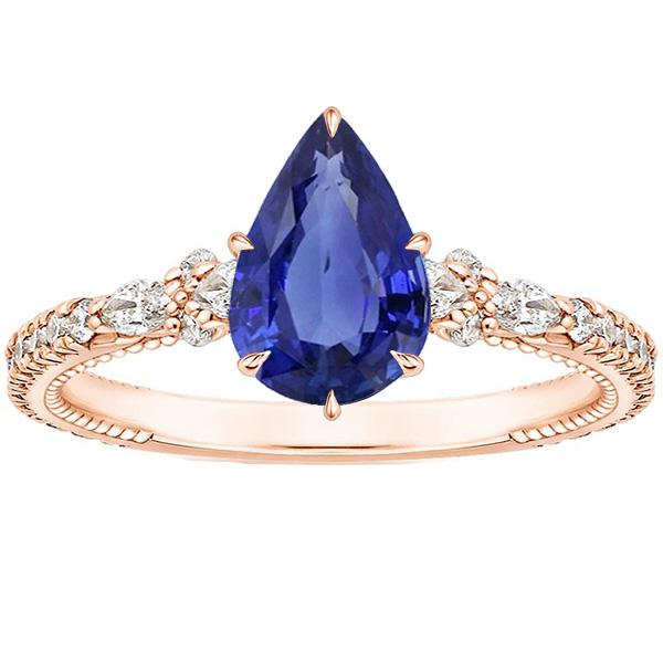 Bague Diamant Or Rose Poire Ceylan Saphir Style Vintage 5.50 Carats - HarryChadEnt.FR