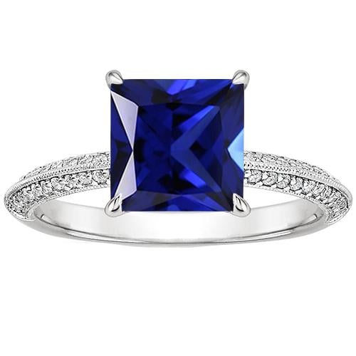 Bague Diamant Or Style Antique & Saphir Bleu Princesse 4.50 Carats - HarryChadEnt.FR
