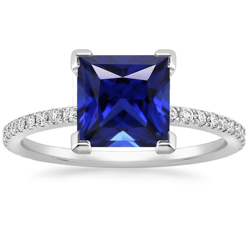 Bague Diamant Or Taille Princesse Saphir Bleu Avec Accents 5.50 Carats - HarryChadEnt.FR