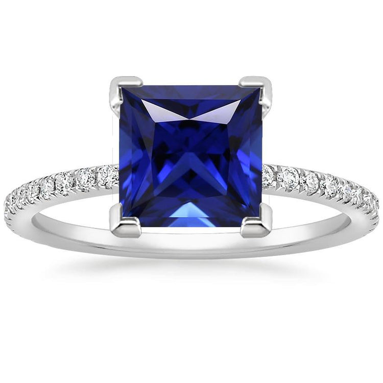 Bague Diamant Or Taille Princesse Saphir Bleu Avec Accents 5.50 Carats - HarryChadEnt.FR
