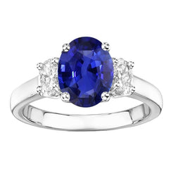 Bague Diamant Ovale 3 Pierres Or Blanc Saphir Ceylan Pierre 5 Carats