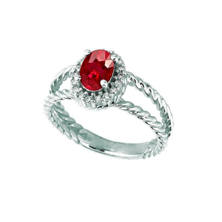 Bague Diamant Ovale Rubis Gemme 1.16 Carats Or Blanc 14K - HarryChadEnt.FR