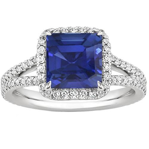 Bague Diamant Pierre Gemme 5 Carats Halo Saphir Bleu Naturel Bijoux En Or - HarryChadEnt.FR