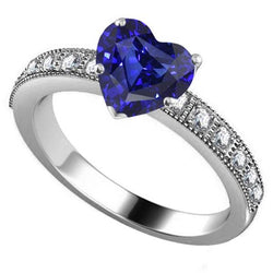 Bague Diamant Pierre Gemme Coeur Saphir Bleu Bijoux 3.50 Carats