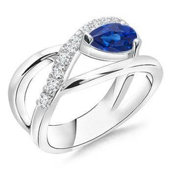 Bague Diamant Poire & Saphir Rond 2.65 Carats Or Blanc 14K