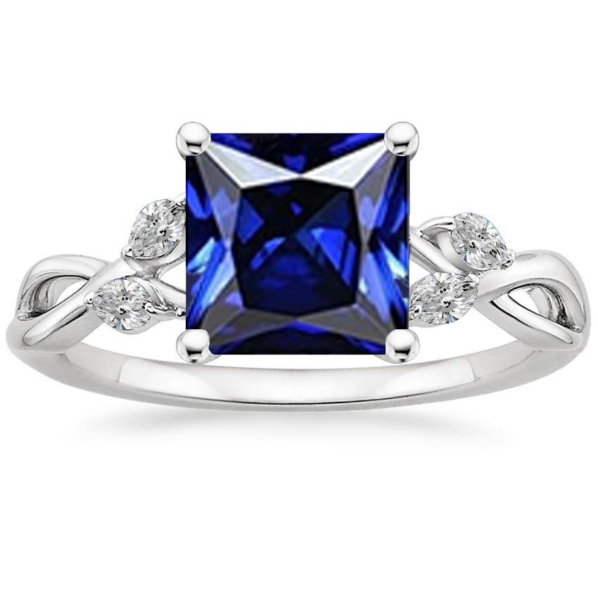 Bague Diamant Princesse Saphir Bleu & Poire Accents Diamant 5.25 Carats - HarryChadEnt.FR