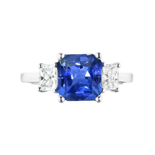 Bague Diamant Radiant & Saphir Bleu 3 Pierres Bijoux Pierres Précieuses 2 Carats - HarryChadEnt.FR