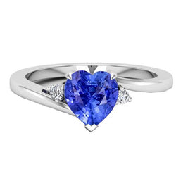 Bague Diamant Rond 3 Pierres Coeur Ceylan Saphir Bijoux 2.25 Carats