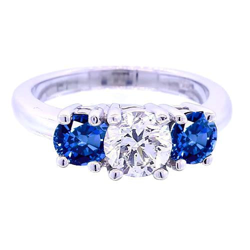 Bague Diamant Rond 3 Pierres Saphir Bleu Bijoux 2.50 Carats - HarryChadEnt.FR