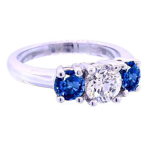 Bague Diamant Rond 3 Pierres Saphir Bleu Bijoux 2.50 Carats - HarryChadEnt.FR