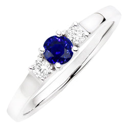 Bague Diamant Rond 3 Pierres Saphir Ceylan Or 1.50 Carats
